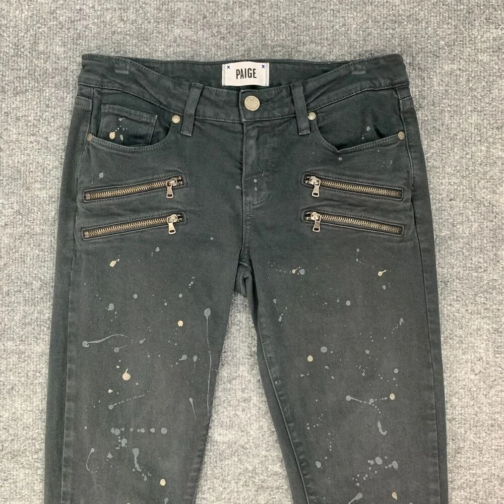 Paige Edgemont Skinny Jeans Womens 28 Gray Stretch Paint Splatter Paint Splatter